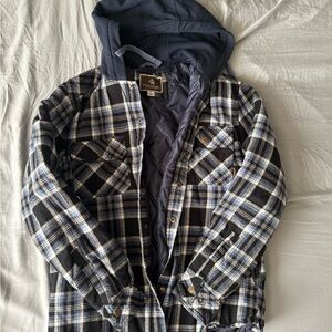 Men's Black and Blue Plaid Hooded Jacket